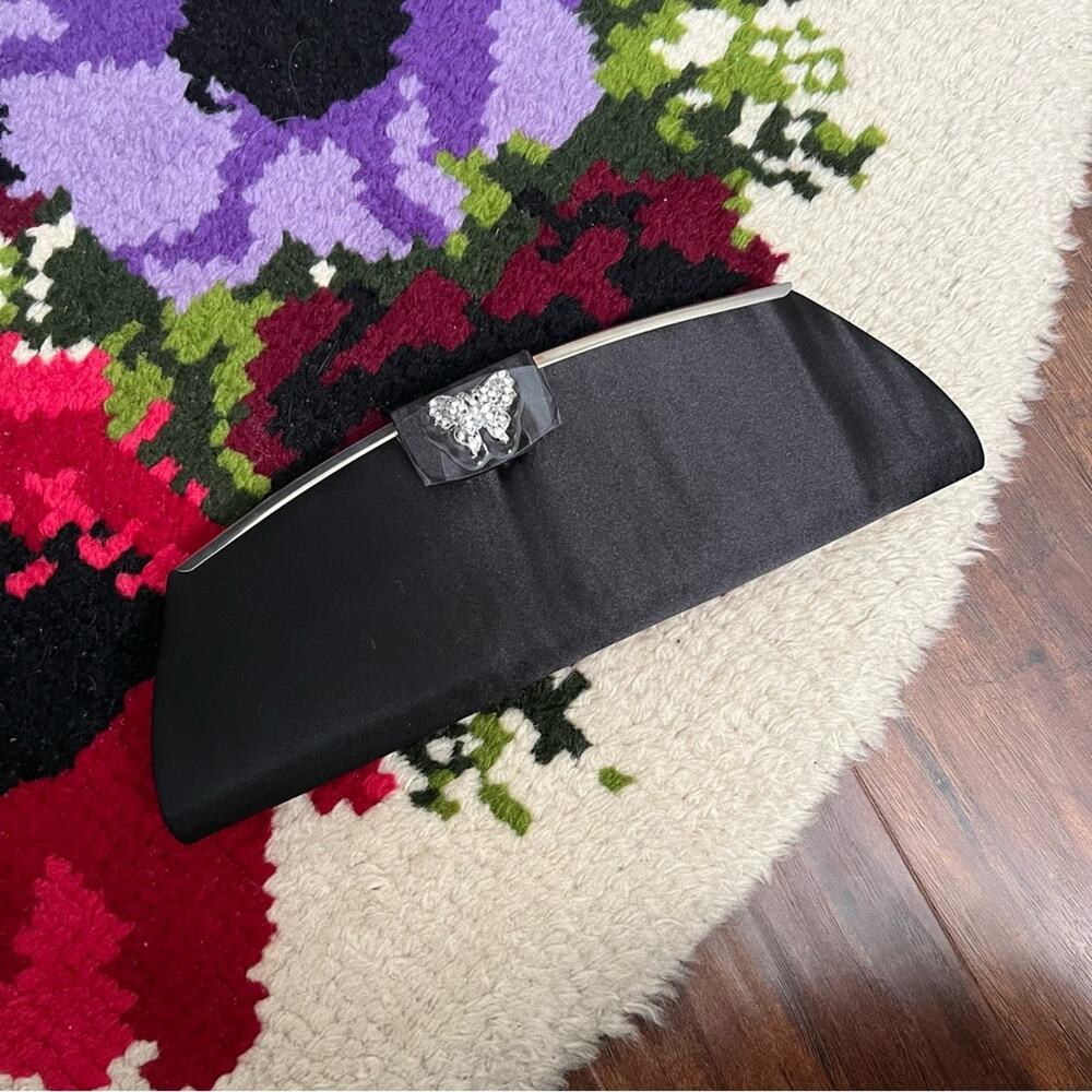 Vintage Y2K Tova Beverly Hills Black & Silver Butterfly Rhinestone Clutch